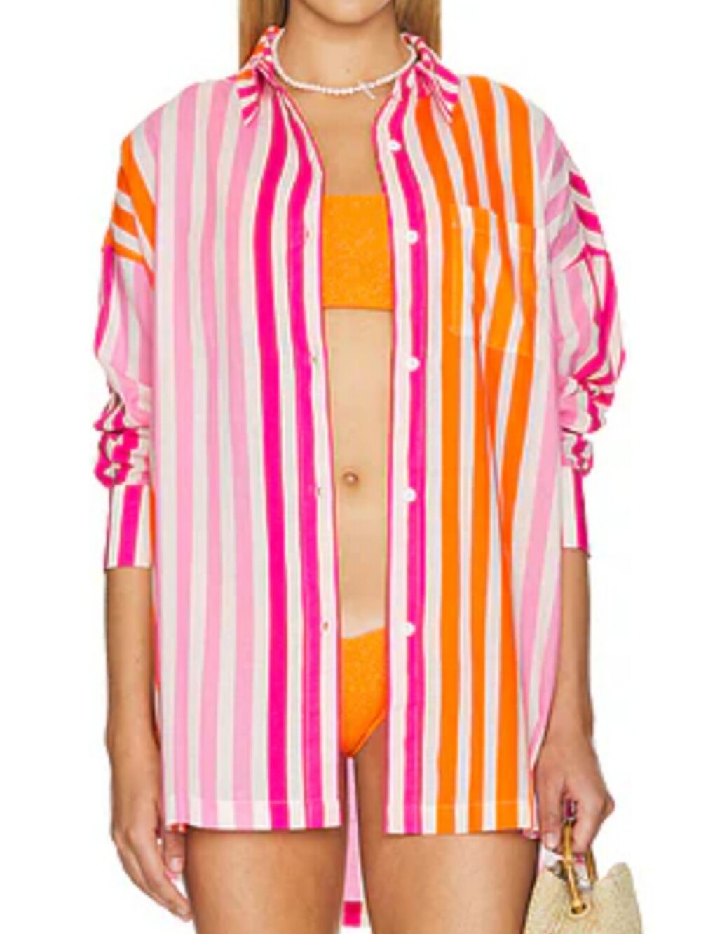 Beach Riot Alexa Sunset Stripes Button Front Poplin Cotton Coverup Size S/M